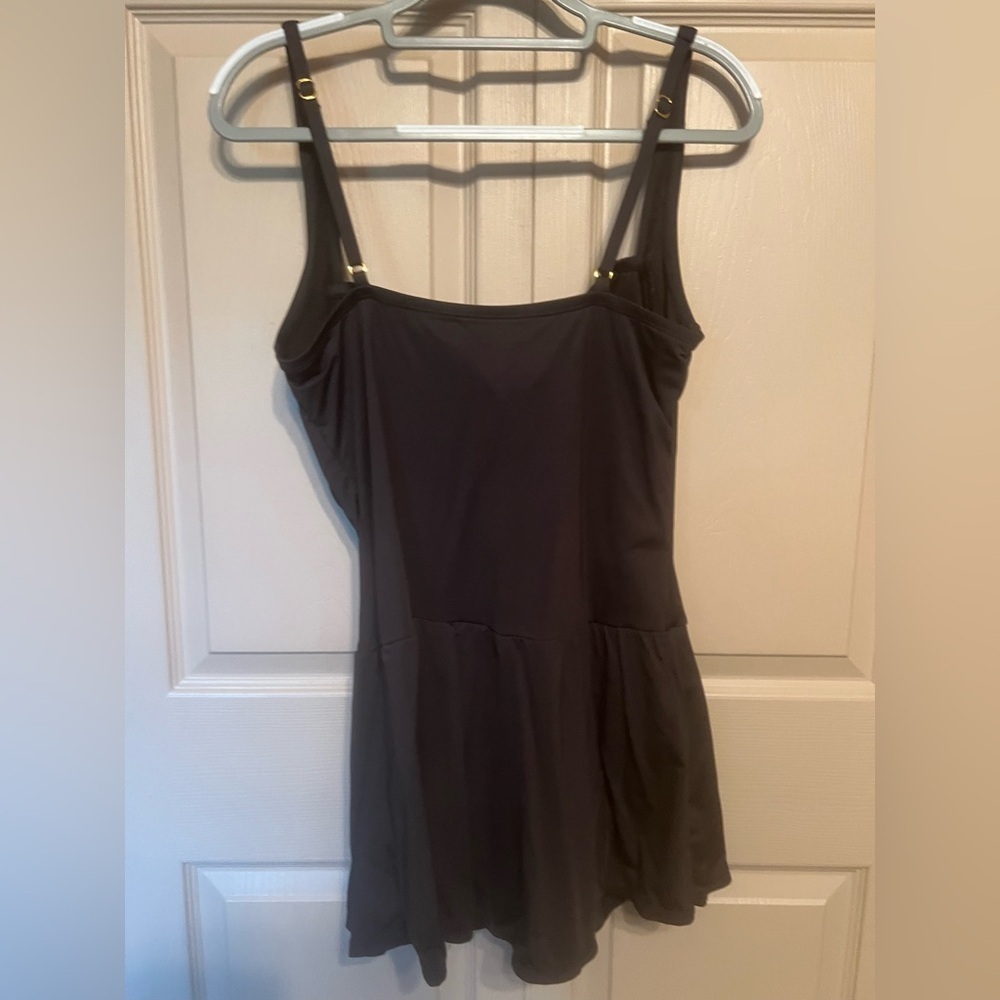 Black One Piece Swimsuit with Skirted Bottom and Ruching - Picture 2 of 3